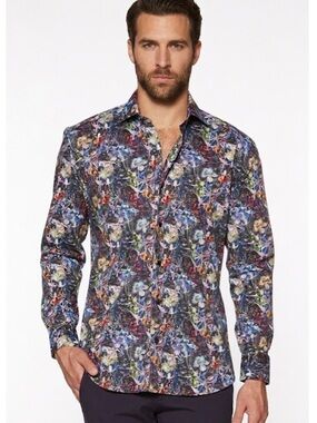 Bertigo Multicolor Floral Button Down Shirt Slim Fit XL Excellent Condition!